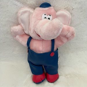 Sugar Loaf Pink Elephant Plush Toy With Blue Overalls Red And Blue Hat 1996